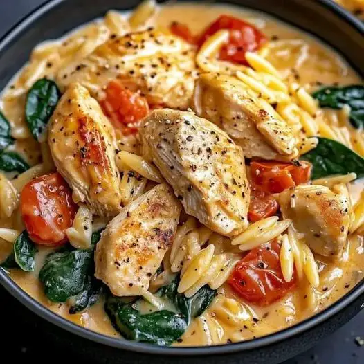 Creamy Garlic Chicken and Orzo Skillet