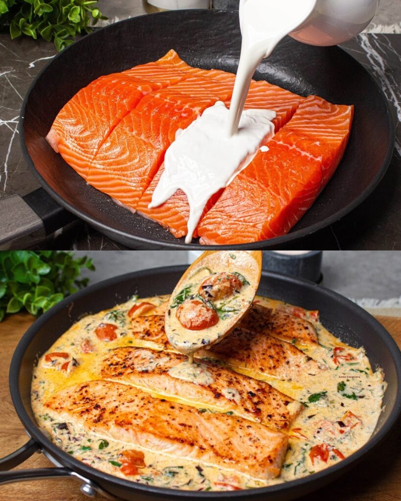 Creamy Garlic Salmon with Spinach and Cherry Tomatoes