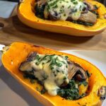 Roasted Butternut Squash with Sautéed Portobello Mushrooms, Spinach, and Italian Cheese Blend Roasted Butternut Squash with Sautéed Portobello Mushrooms, Spinach, and Italian Cheese Blend