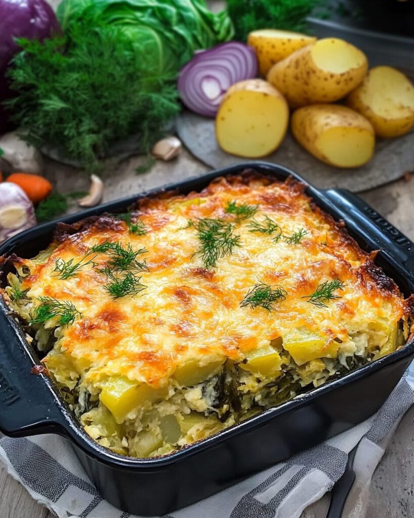 Baked Cabbage and Potato Casserole with Cheese