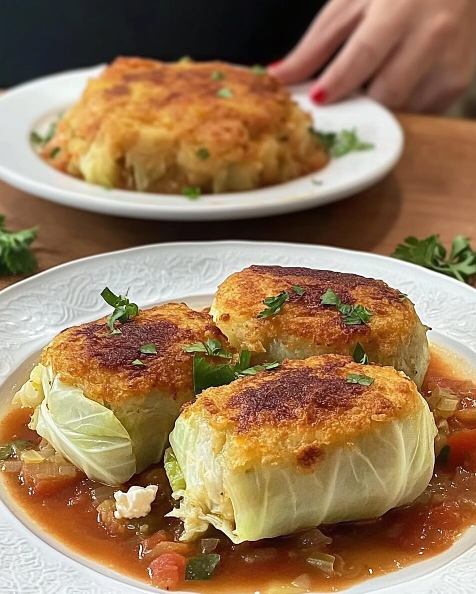 Hearty Stuffed Cabbage Rolls with Tomato and Sour Cream Sauce