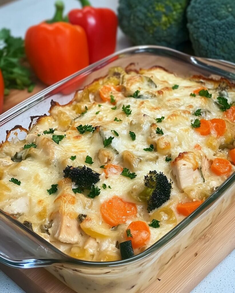 Vegetable Chicken Casserole with a Fine, Creamy Sauce