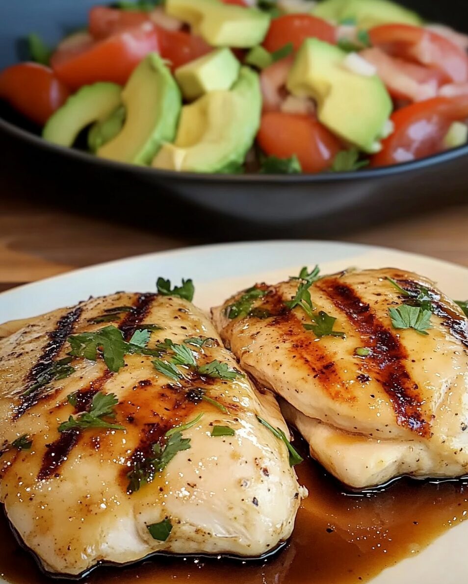 Grilled Chicken Fillet with Avocado Salad and Balsamic Mustard Sauce