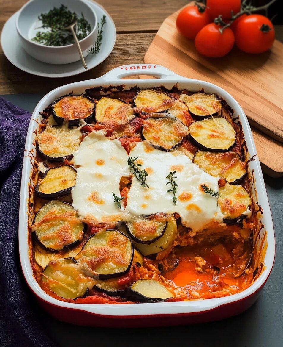Layered Eggplant and Potato Bake with Mozzarella