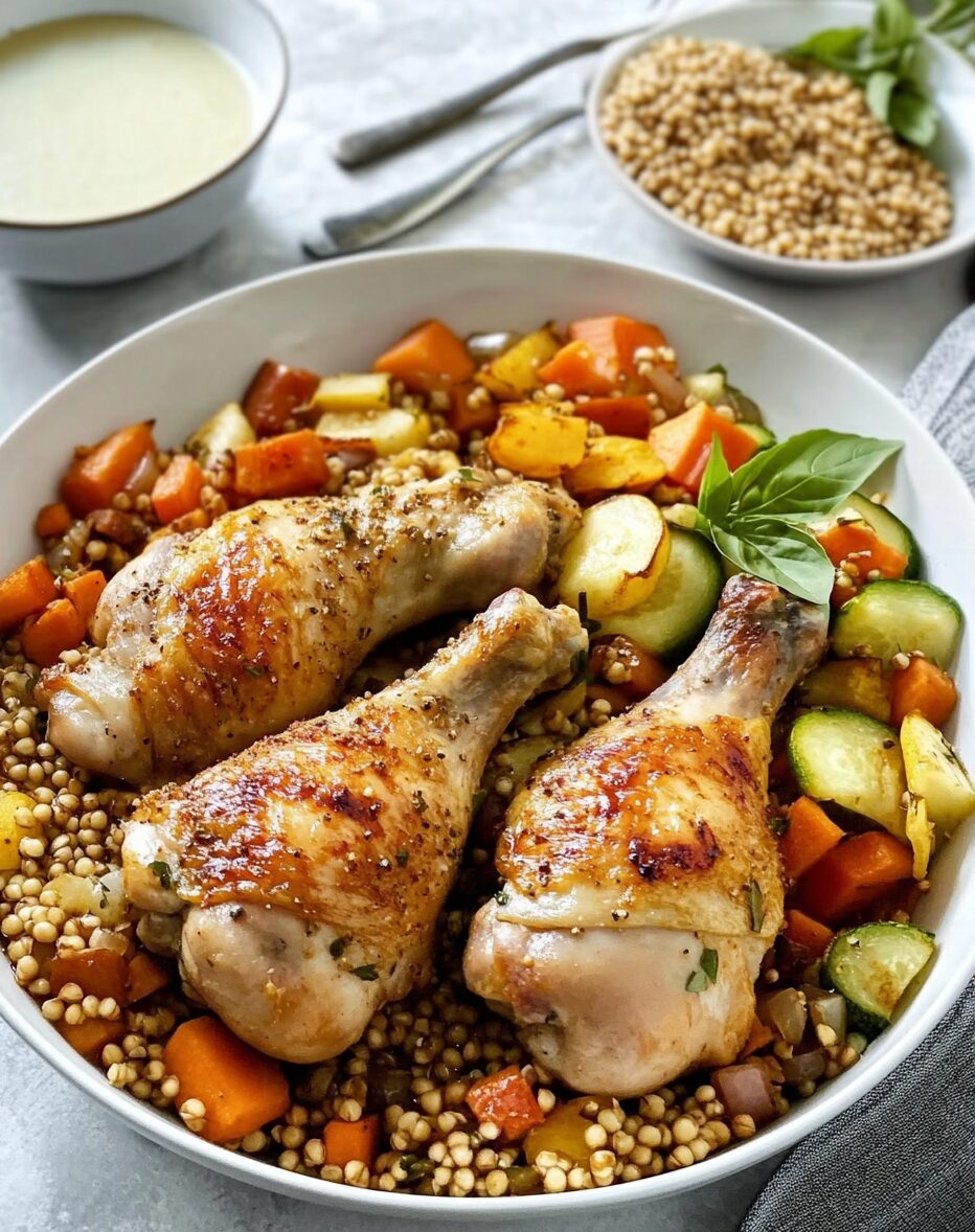 Baked Chicken Drumsticks with Buckwheat and Vegetables