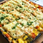 Cheesy Chicken and Vegetable Casserole with Fluffy Potato Dough Cheesy Chicken and Vegetable Casserole with Fluffy Potato Dough