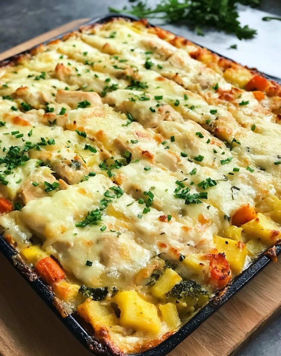 Cheesy Chicken and Vegetable Casserole with Fluffy Potato Dough