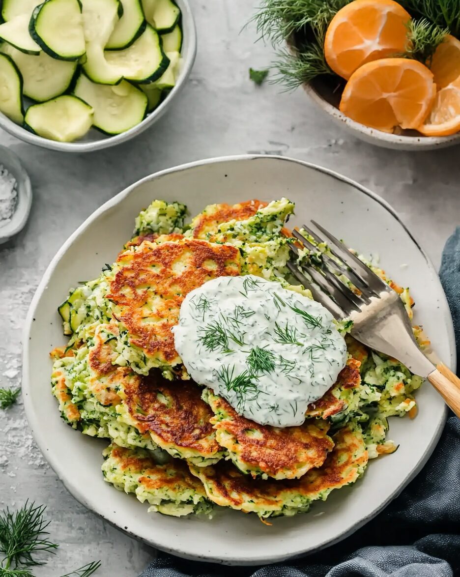 Zucchini Fritters with Creamy Dill Sauce