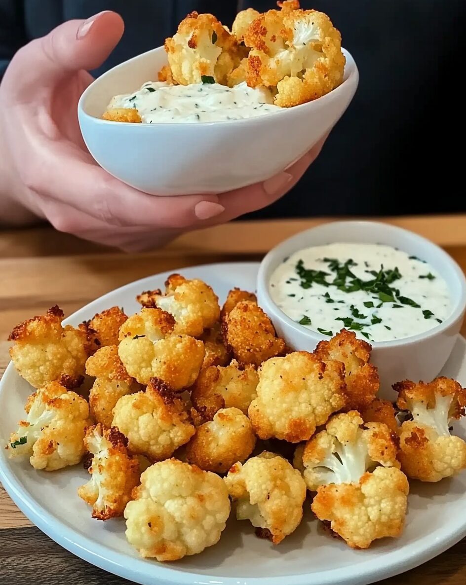 Crispy Cauliflower Bites with Parmesan and Herb Yogurt Dip