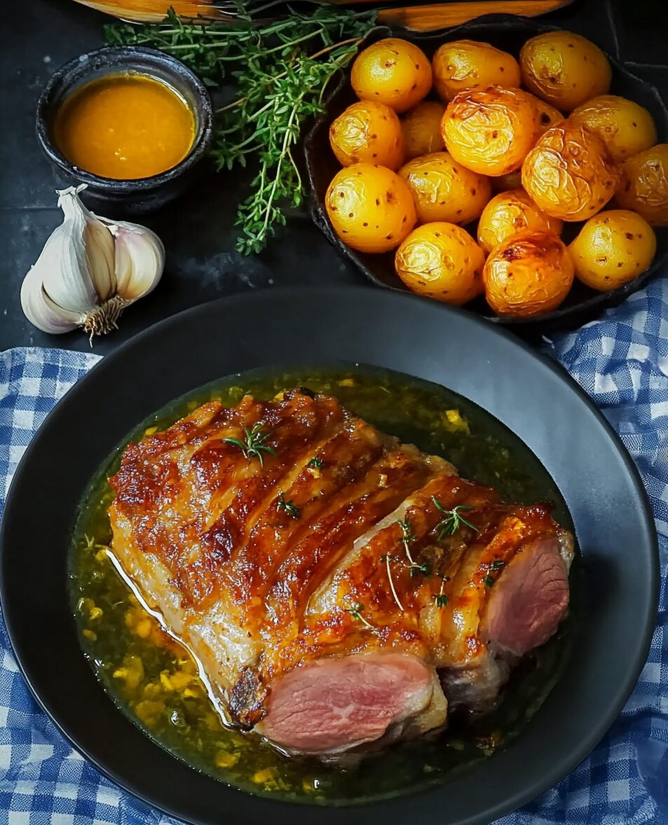 Roasted Pork Neck with Garlic and Orange Potatoes