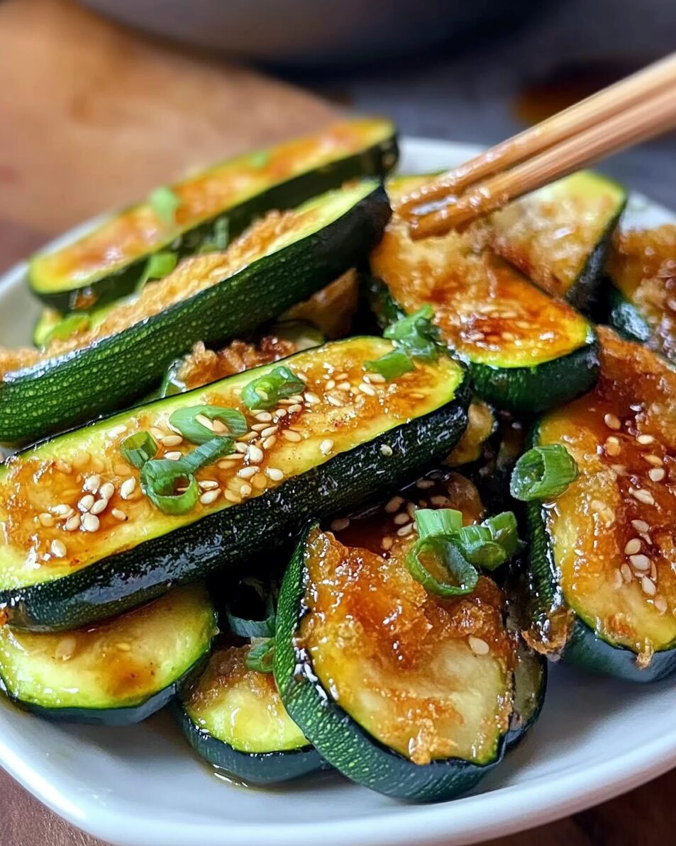 Crispy Zucchini with Garlic Soy Sauce Drizzle