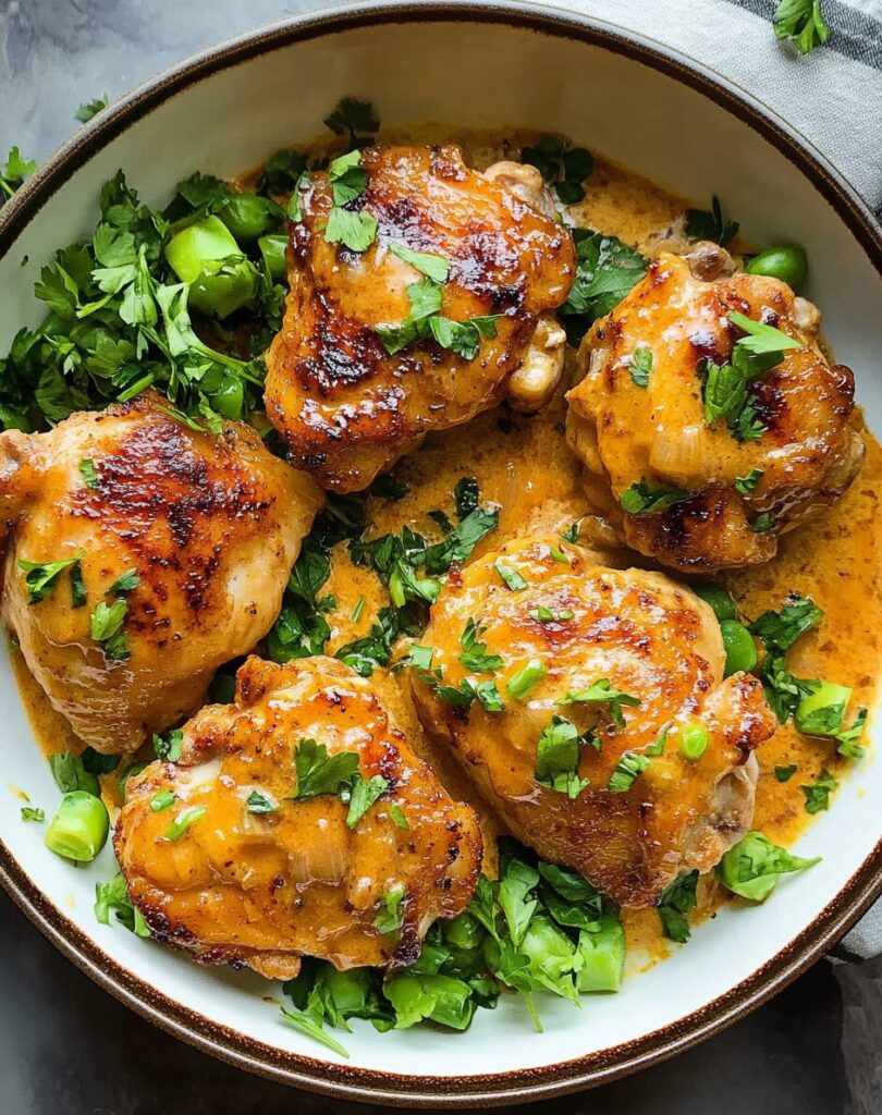 Skillet Bang Bang Chicken Thighs finished dish