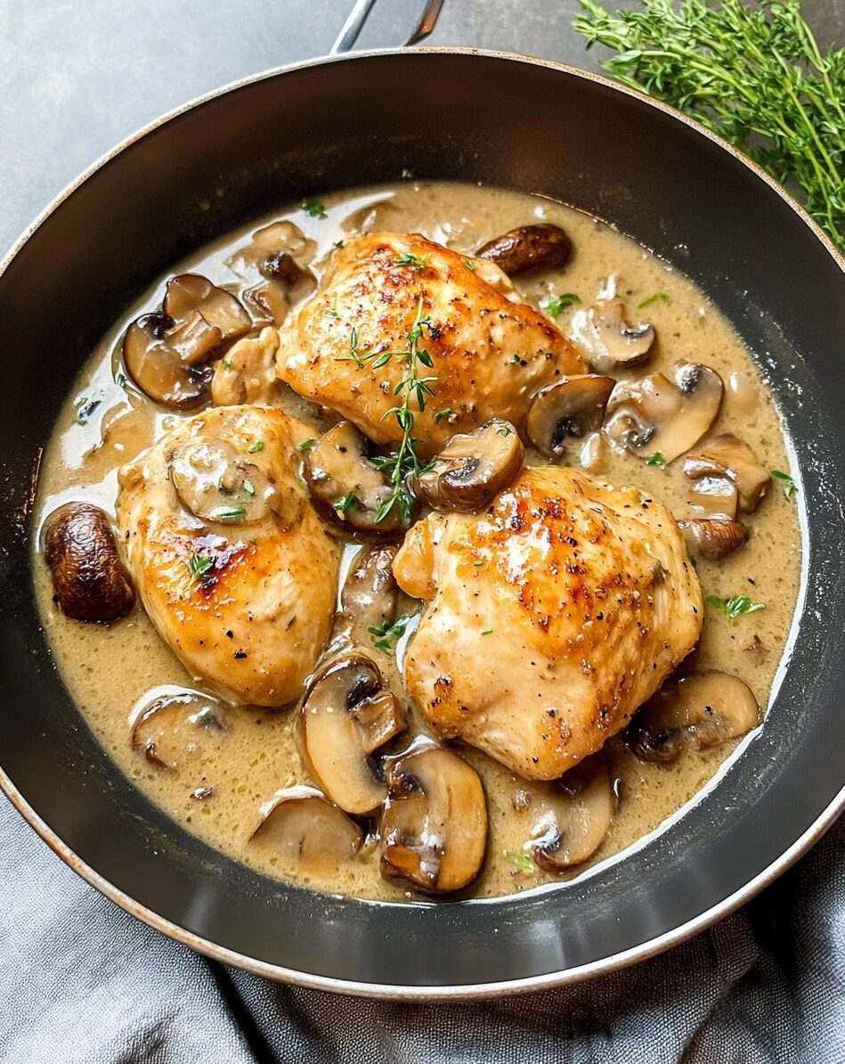 Skillet Chicken and Mushroom Wine Sauce