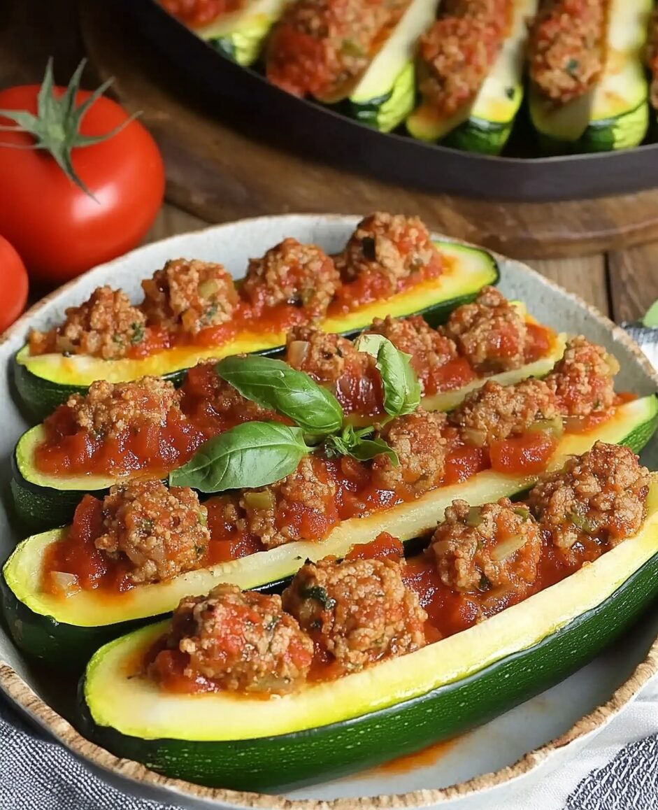 Stuffed Zucchini with Minced Meat and Neapolitan Sauce