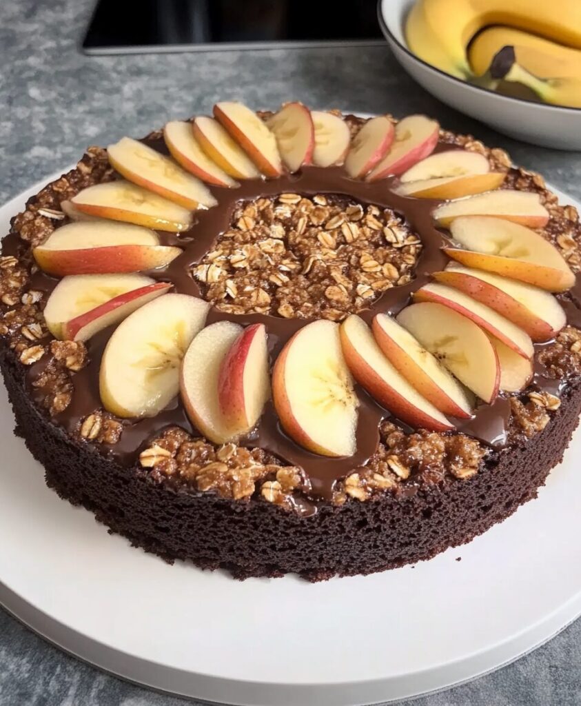 Oatmeal Chocolate Banana Cake with Apple Topping