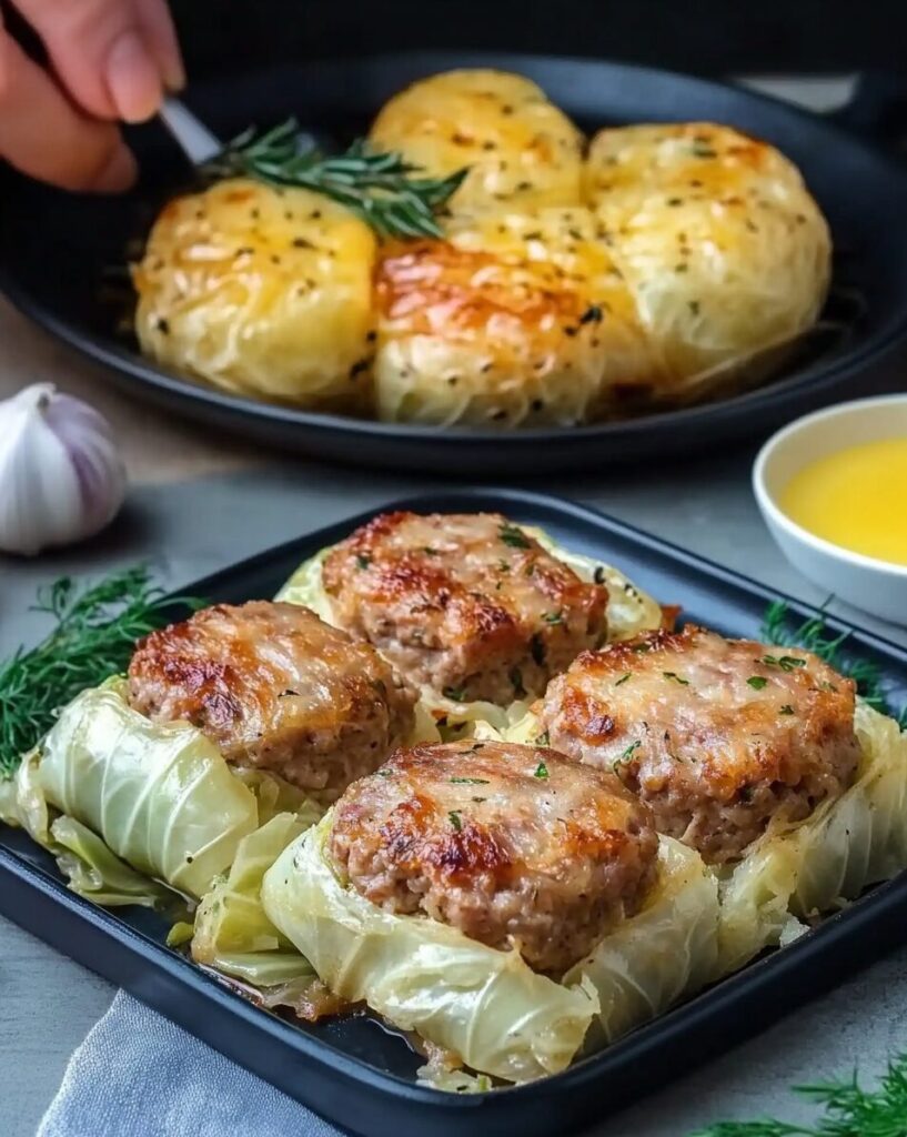 Stuffed Cabbage Rolls with Herbed Minced Meat Filling and Lemon Butter Sauce