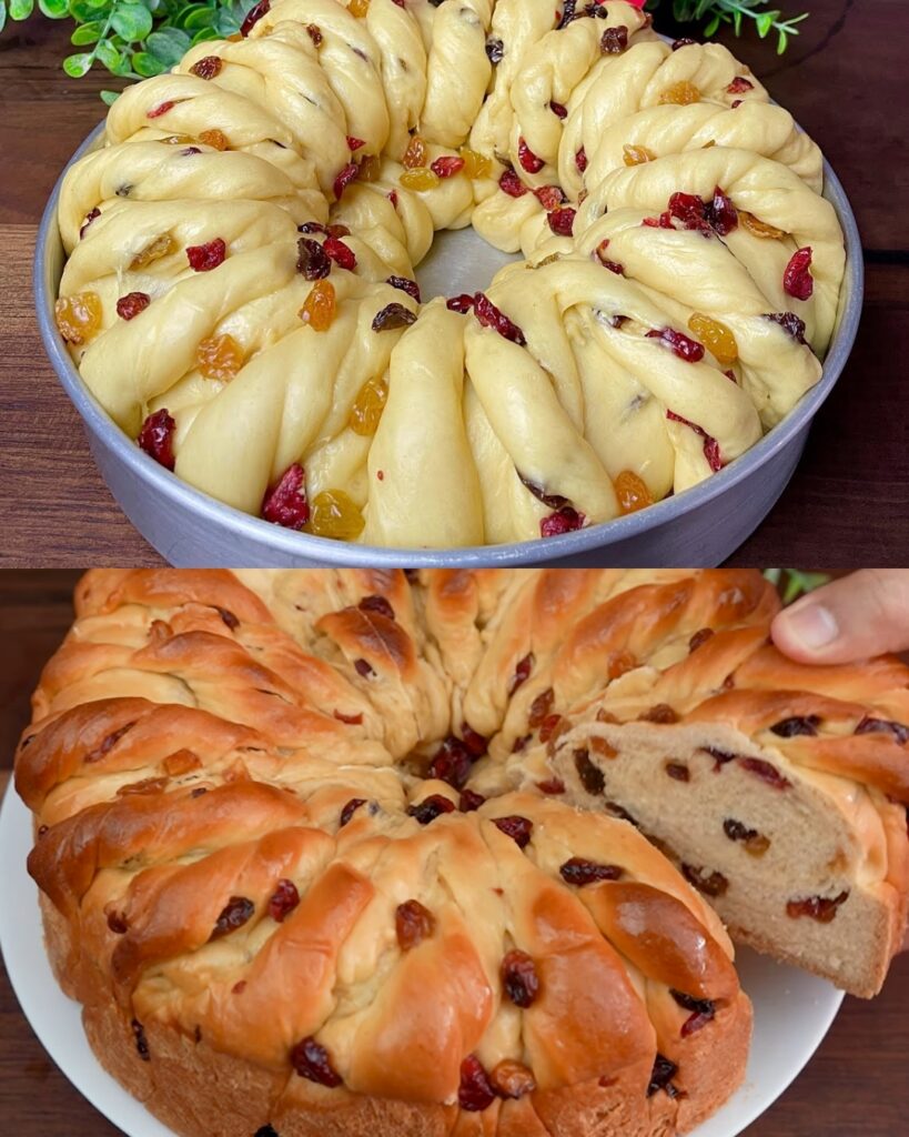 Festive Cranberry and Raisin Twist Bread finished dish