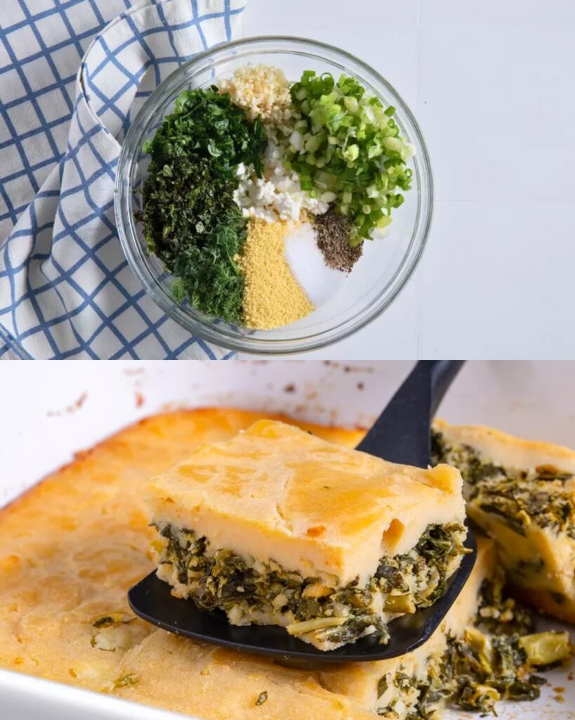 Batsaria (Greek Greens and Feta Casserole) finished dish