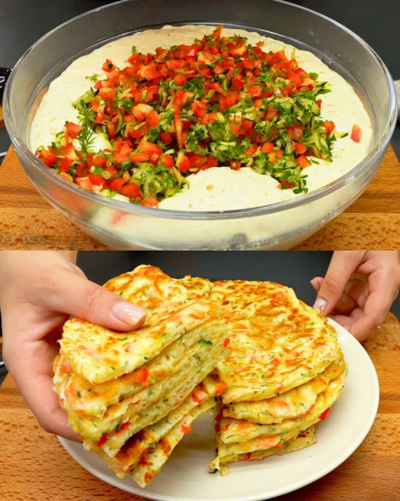 Zucchini and Veggie Pancakes with Garlic Sour Cream Sauce