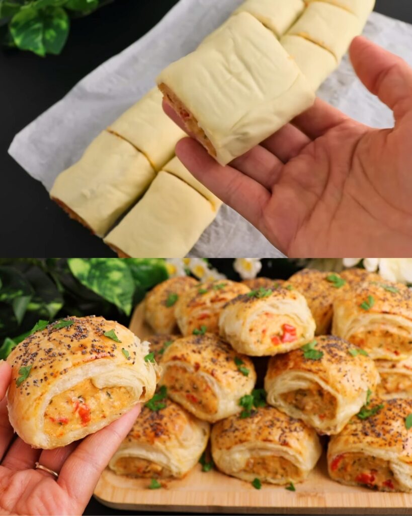 Chicken and Vegetable Puff Pastry Rolls Recipe finished dish