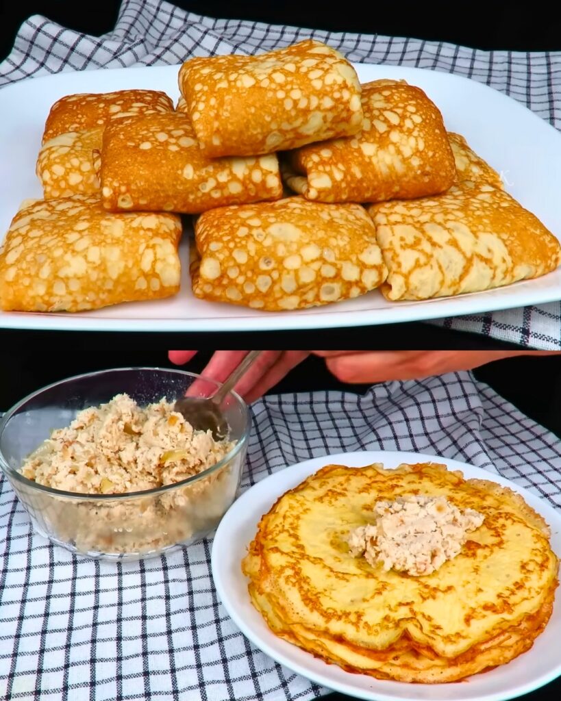 Savory Cheese Pancakes with Chicken Filling finished dish