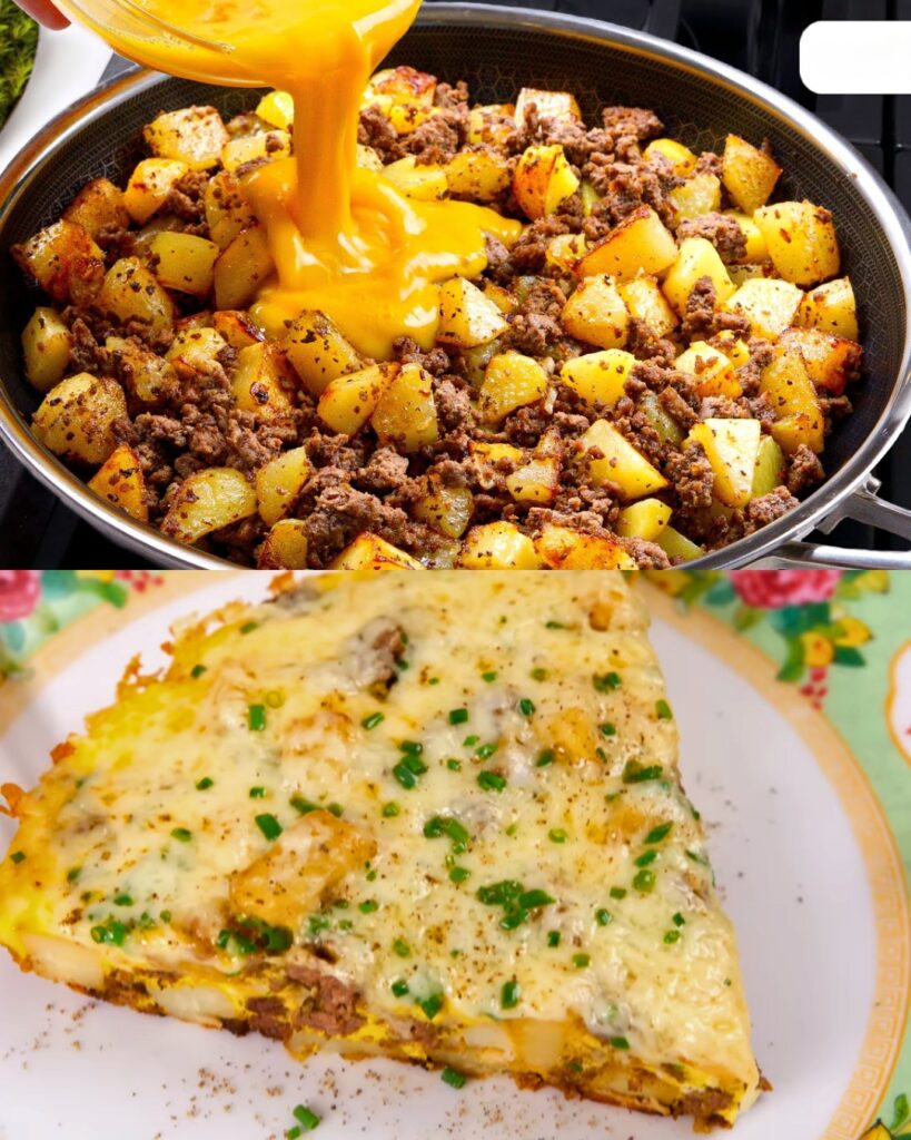 Easy, Hearty, and Delicious Potato, Ground Beef, and Eggs Frittata finished dish