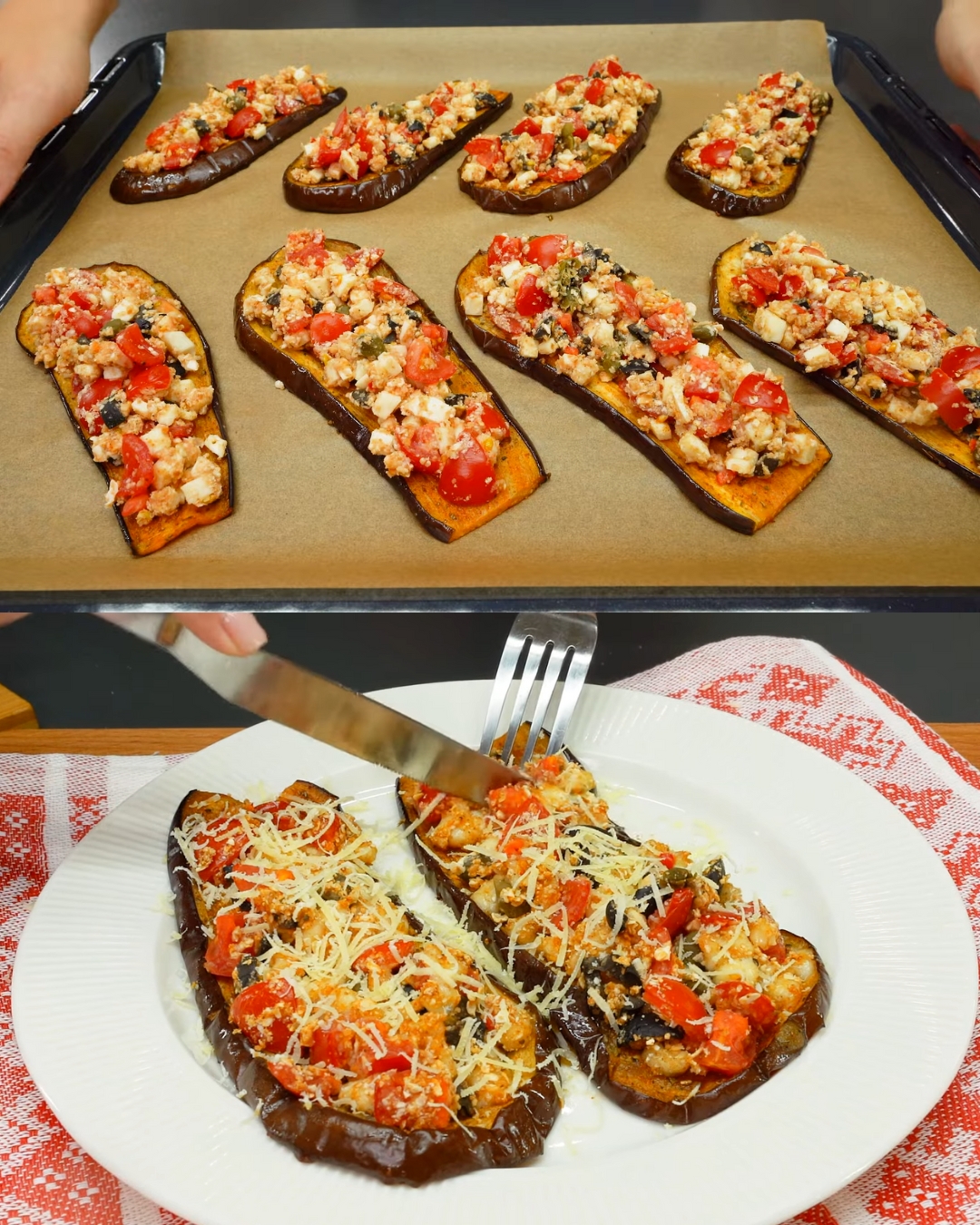 Roasted Eggplant with Mozzarella, Cherry Tomatoes, and Capers