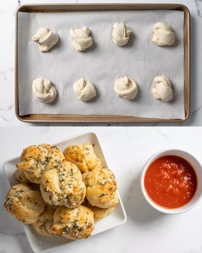 Garlic Parmesan Knots with Marinara Dip