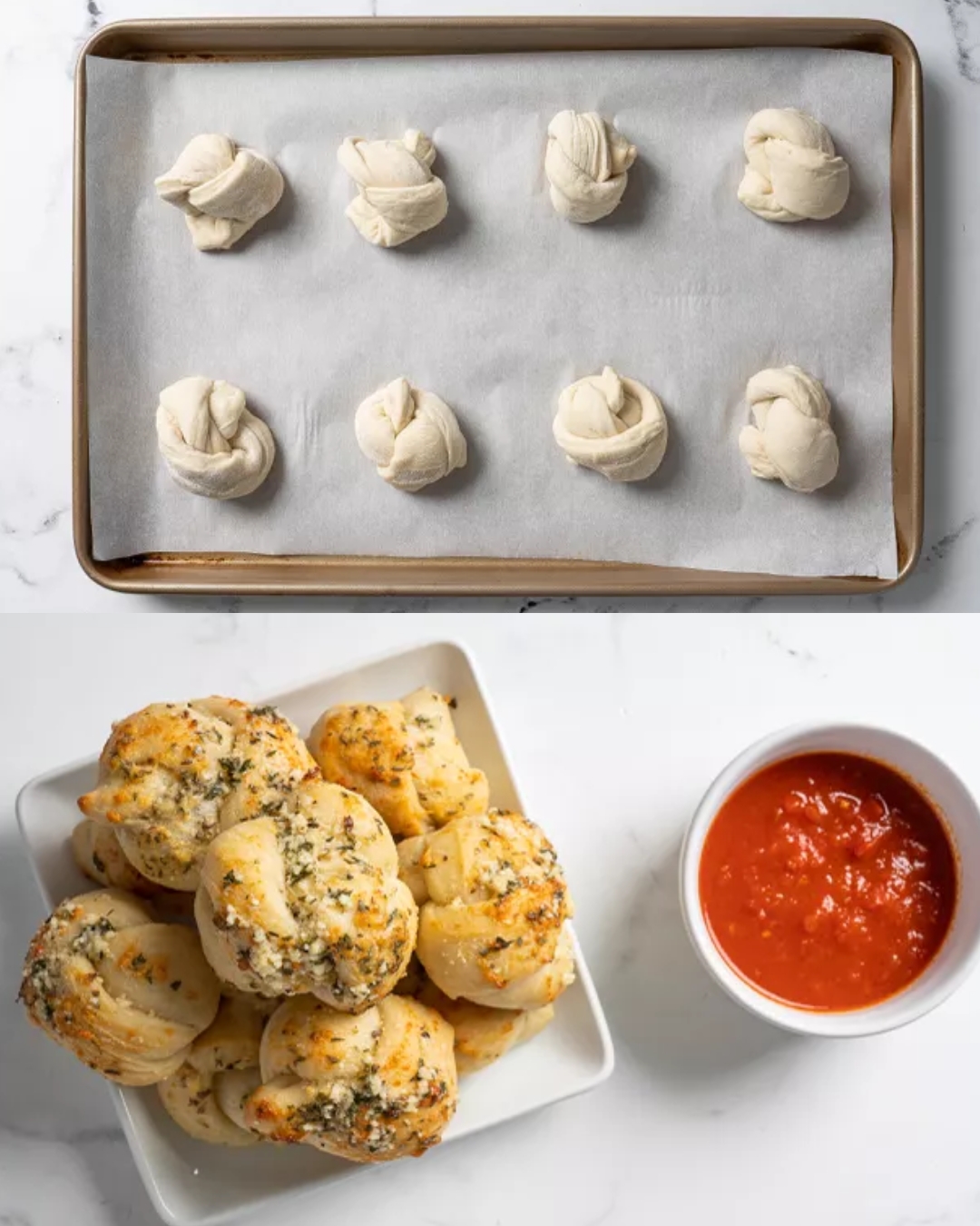 Garlic Parmesan Knots with Marinara Dip