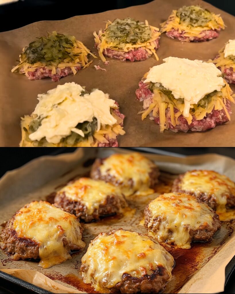 Baked Minced Meat Patties with Green Salad and Creamy Dressing