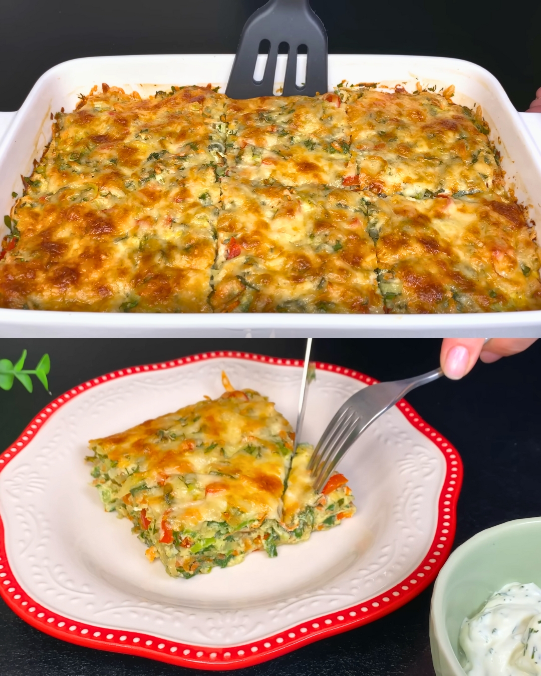 Vegetable Egg Bake with Cheese and Herb Sauce