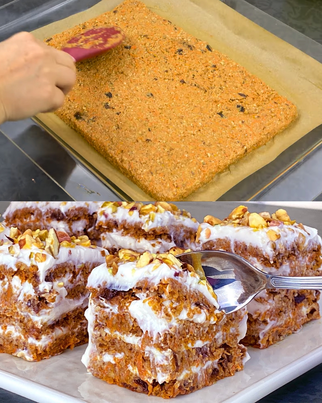 Healthy Carrot, Oat, and Nut Bars with Ricotta Yogurt Cream