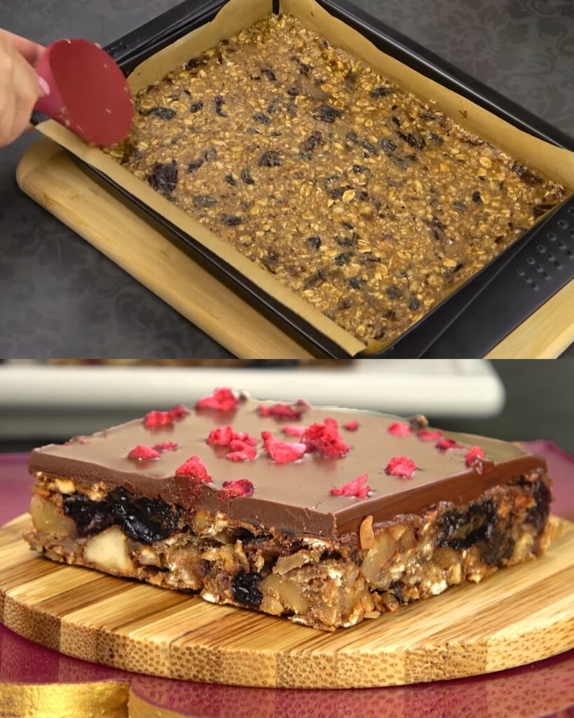 Nutty Oat and Fruit Bars with Chocolate Topping