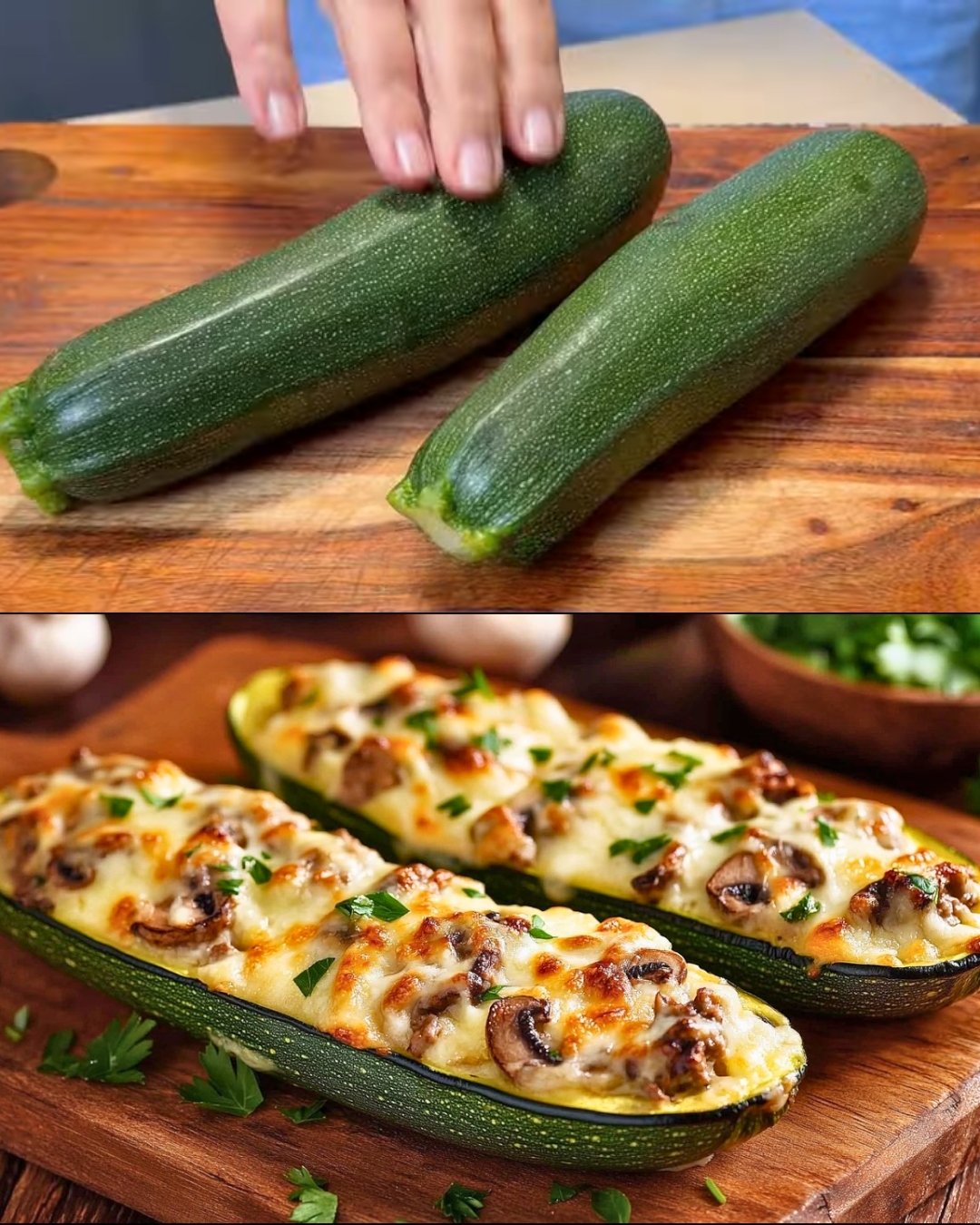 Stuffed Zucchini with Meat and Mushroom Filling