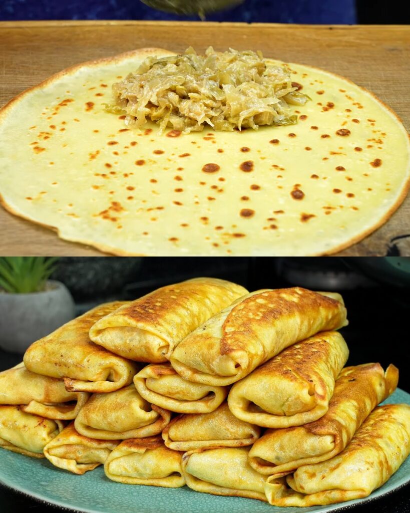 Savory Pancake Rolls with Creamy Cabbage Filling