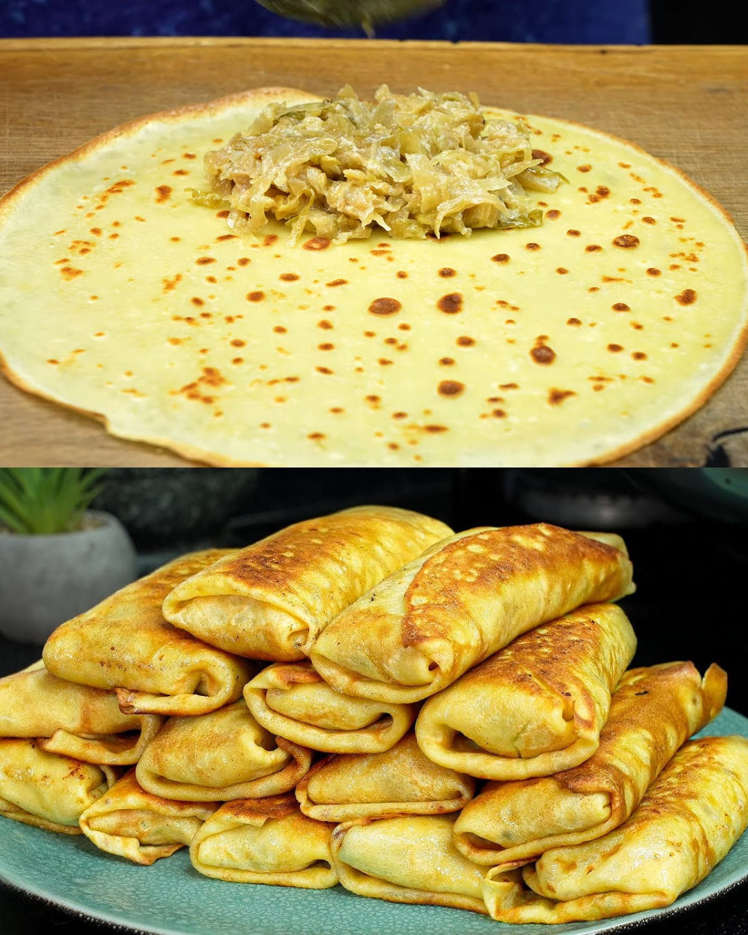 Savory Pancake Rolls with Creamy Cabbage Filling