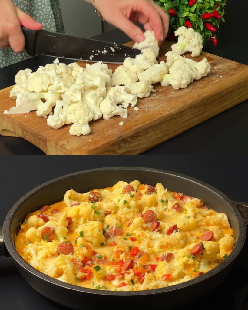 Cauliflower and Sausage Skillet with Egg and Cheese finished dish