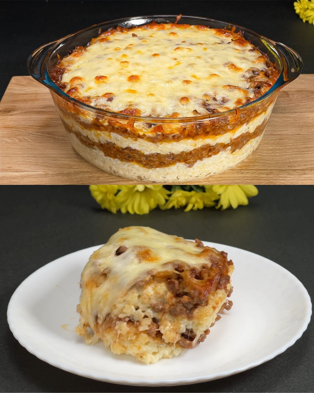 Mozzarella Baked Stellini with Minced Meat Sauce