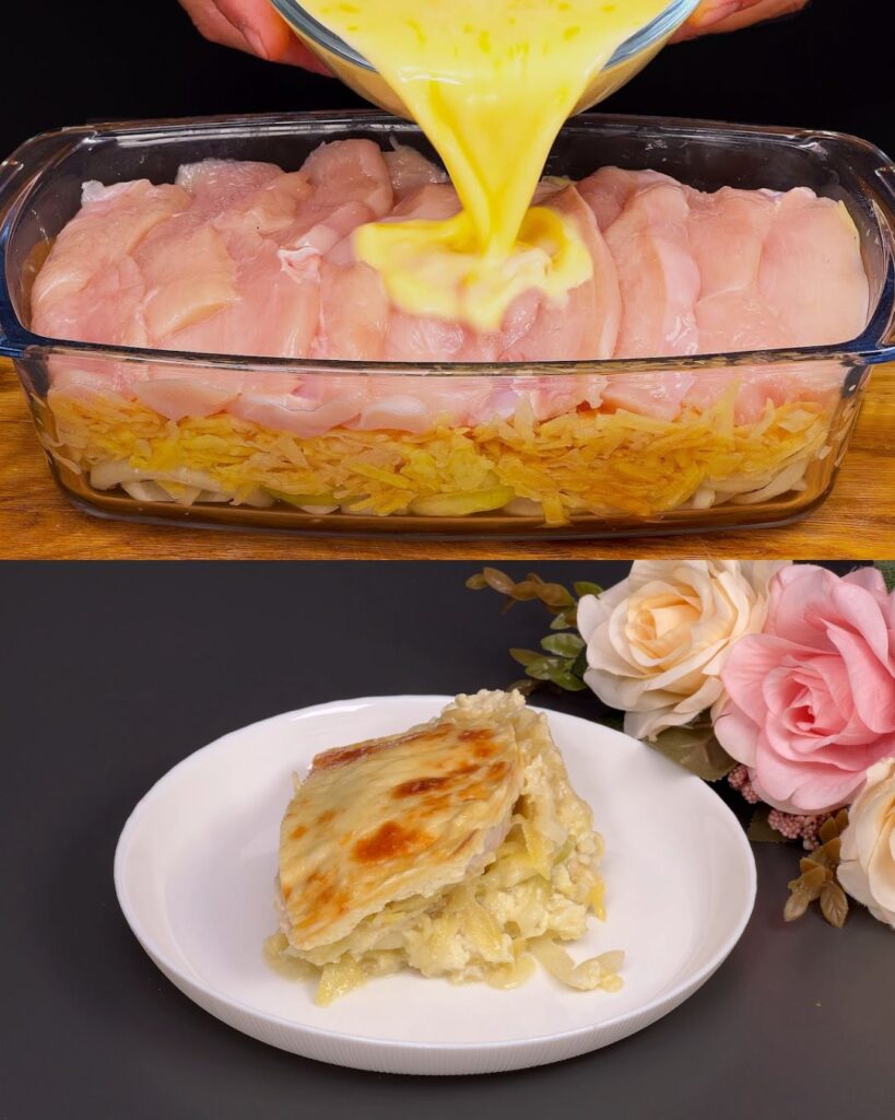 Chicken and Potato Casserole with Mozzarella and Greek Yogurt