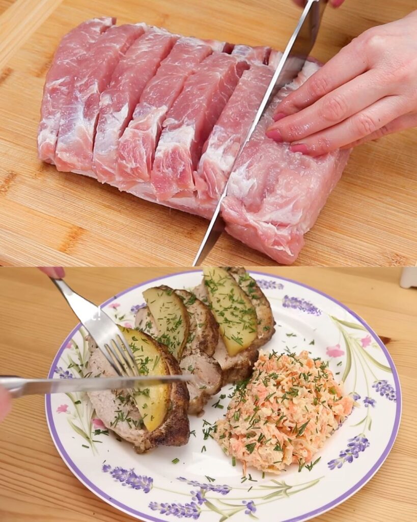Baked Pork with Potatoes, Apples, and Vegetables