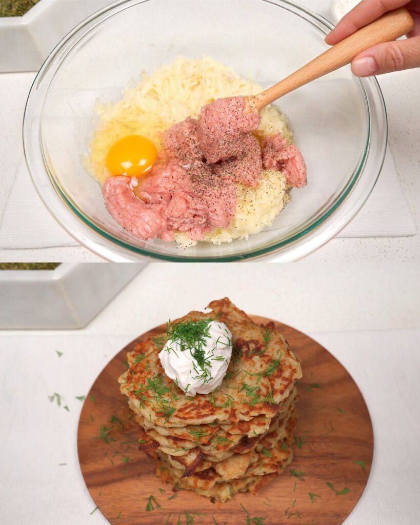 Savory Chicken Potato Pancakes with Dill and Sour Cream finished dish