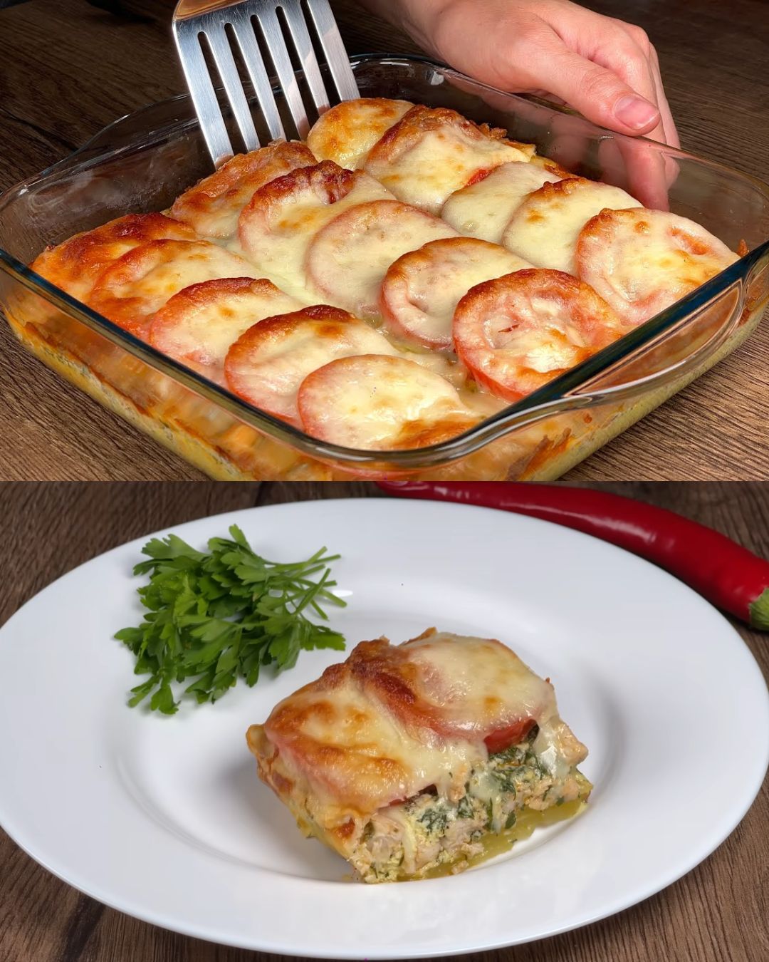 Baked Chicken Fillets with Creamy Potato and Tomato Mozzarella Bake