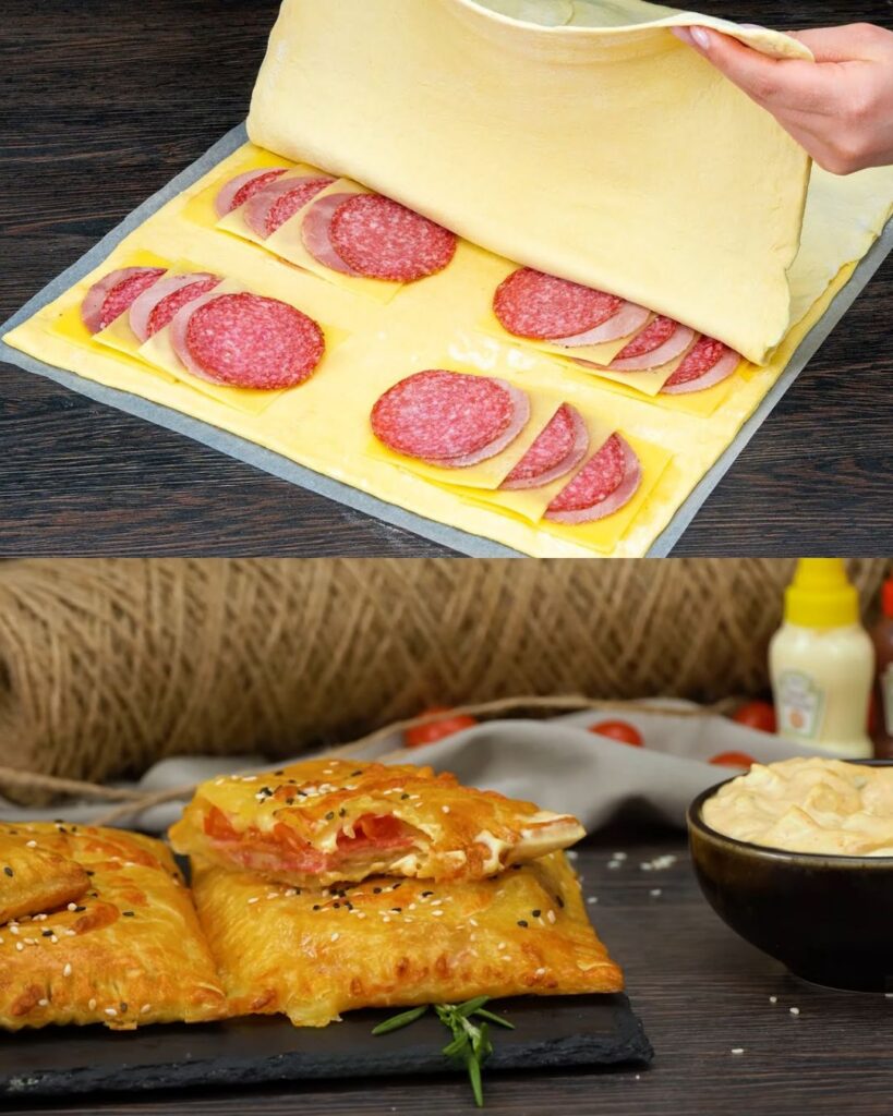 Puff Pastry Ham and Cheese Pie with Salami finished dish