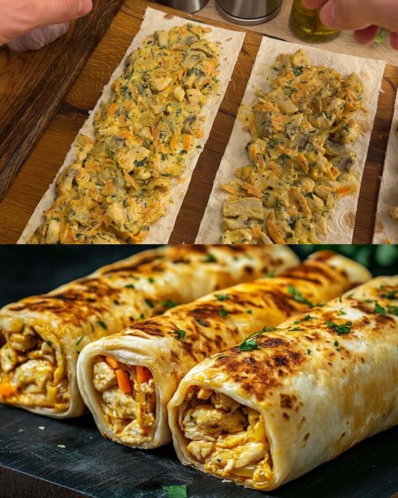 Cheesy Chicken and Mushroom Flatbread Wraps