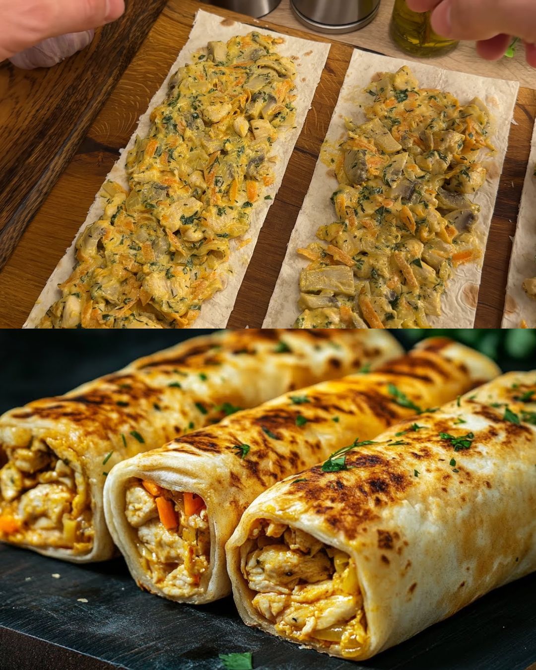 Cheesy Chicken and Mushroom Flatbread Wraps