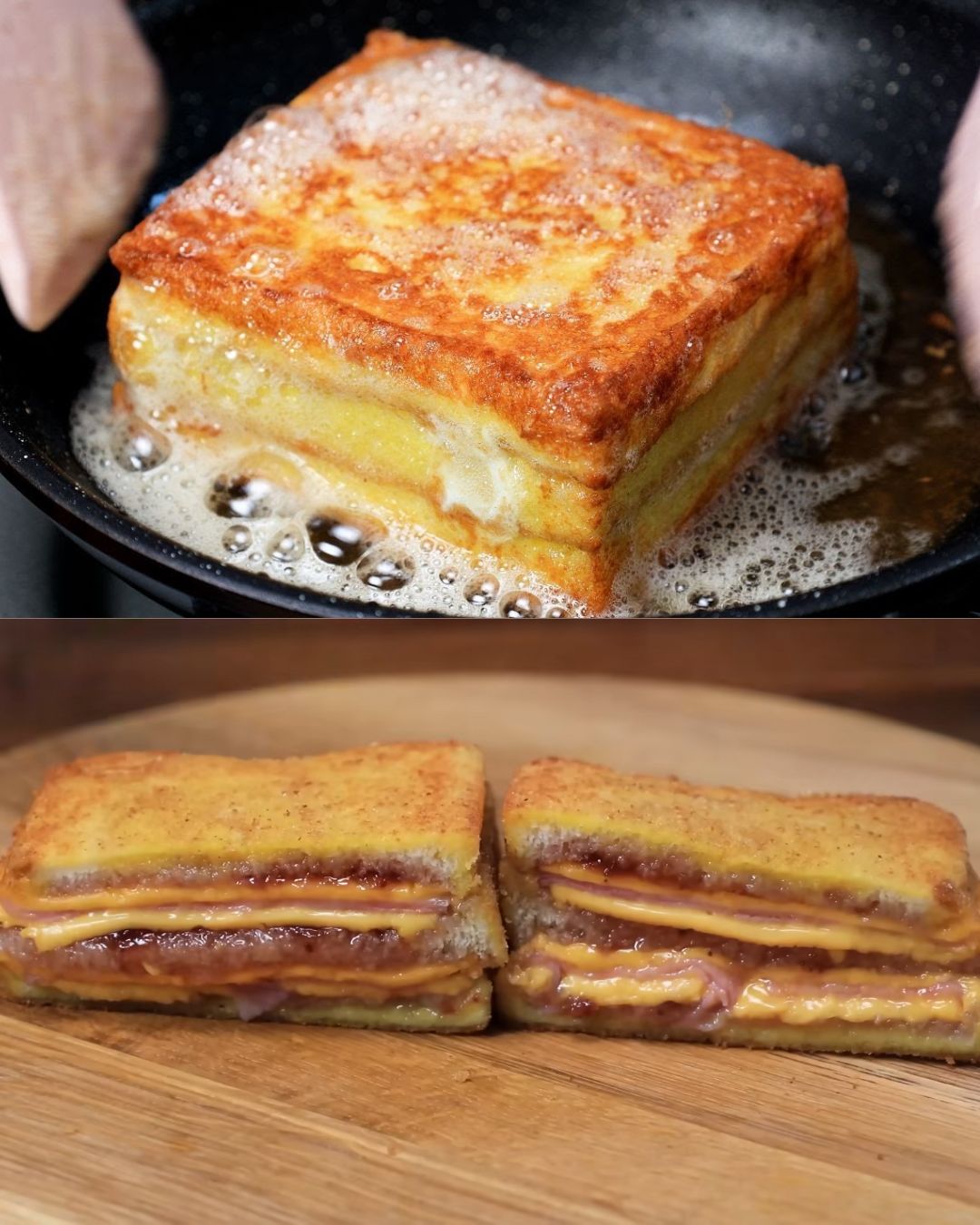 Ham and Cheese French Toast Sandwich with Strawberry Jam