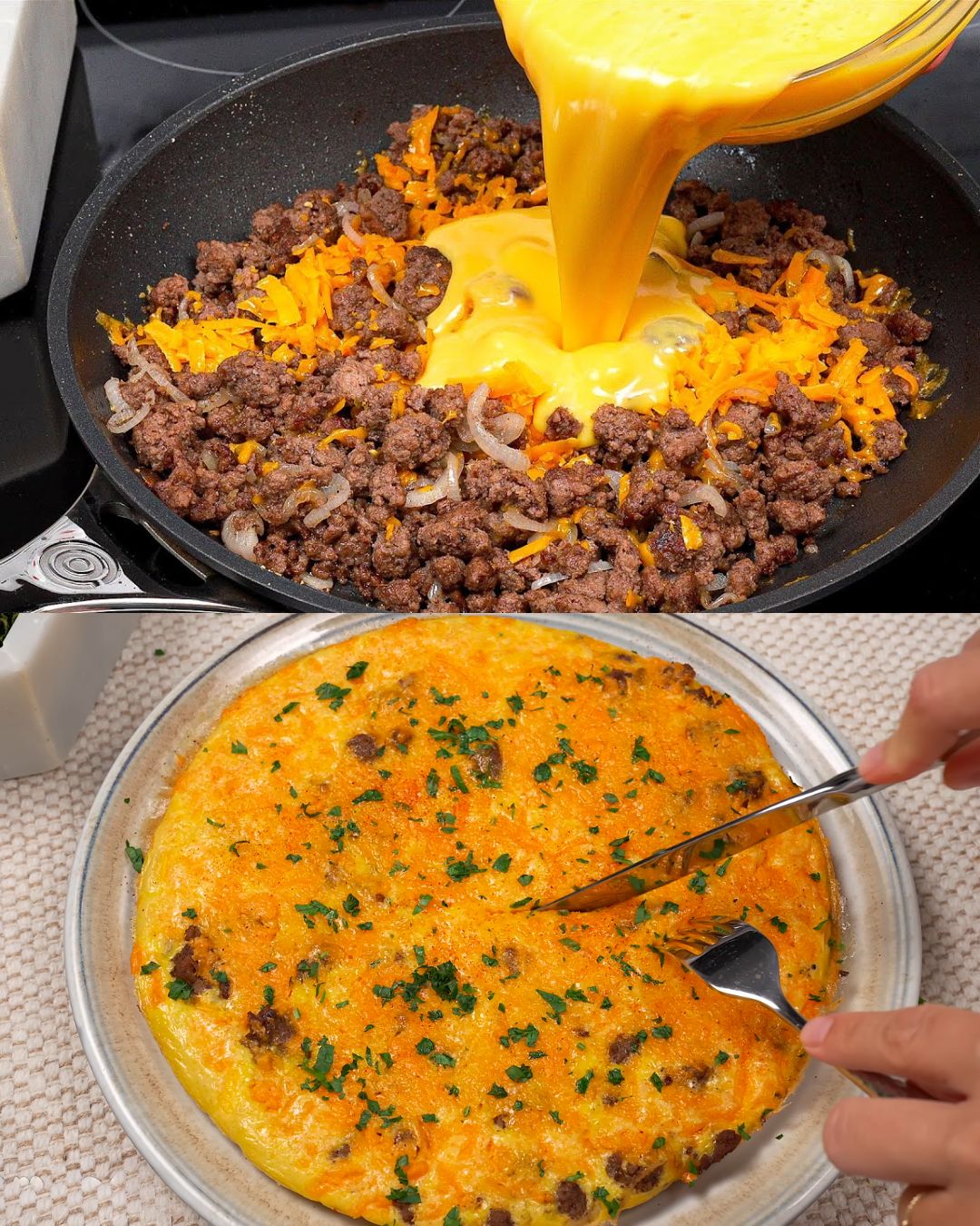 Cheesy Baked Ground Meat and Egg Casserole