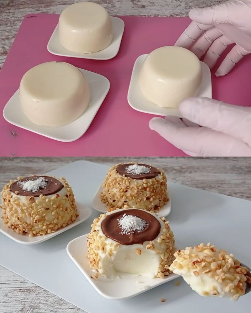 Creamy Vanilla Pudding with Milk Chocolate and Hazelnut Topping finished dish