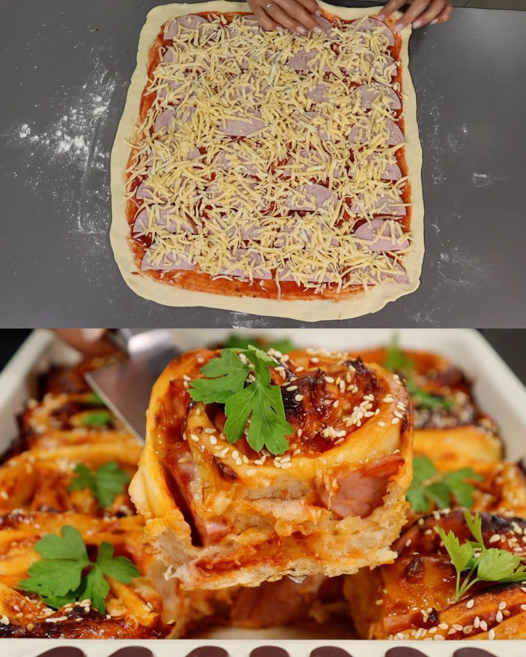 Ham and Cheese Pizza Pie with Sesame Seeds