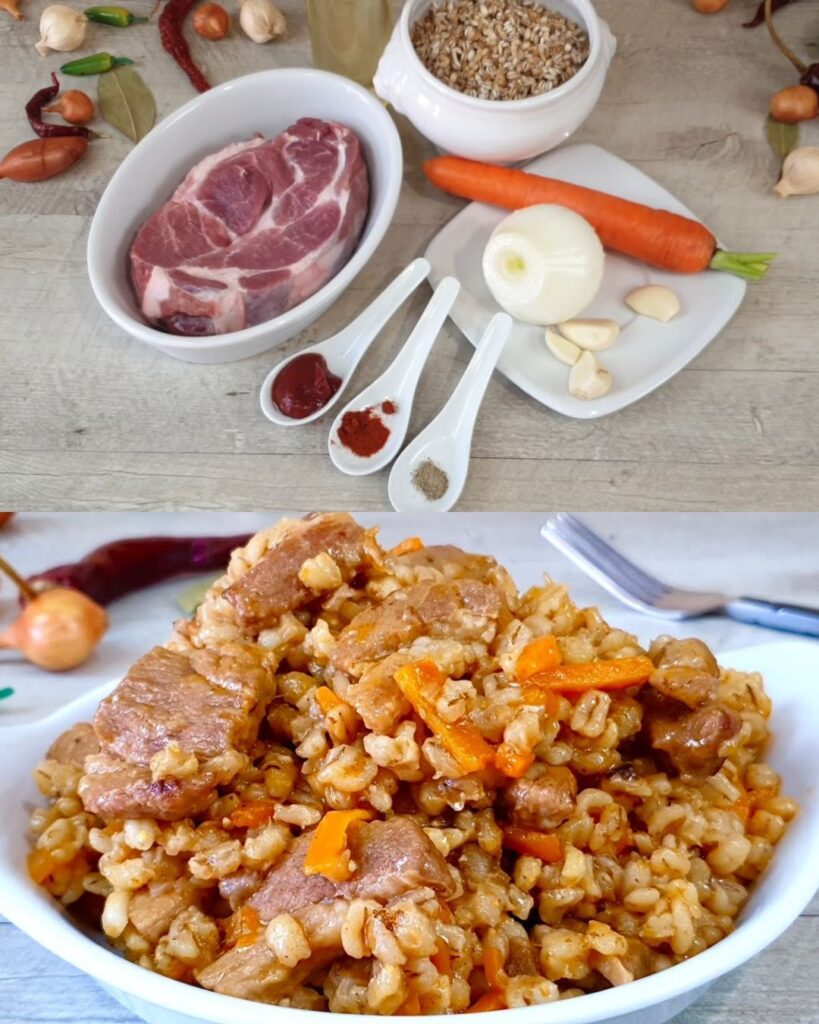 Savory Barley with Meat and Vegetables finished dish